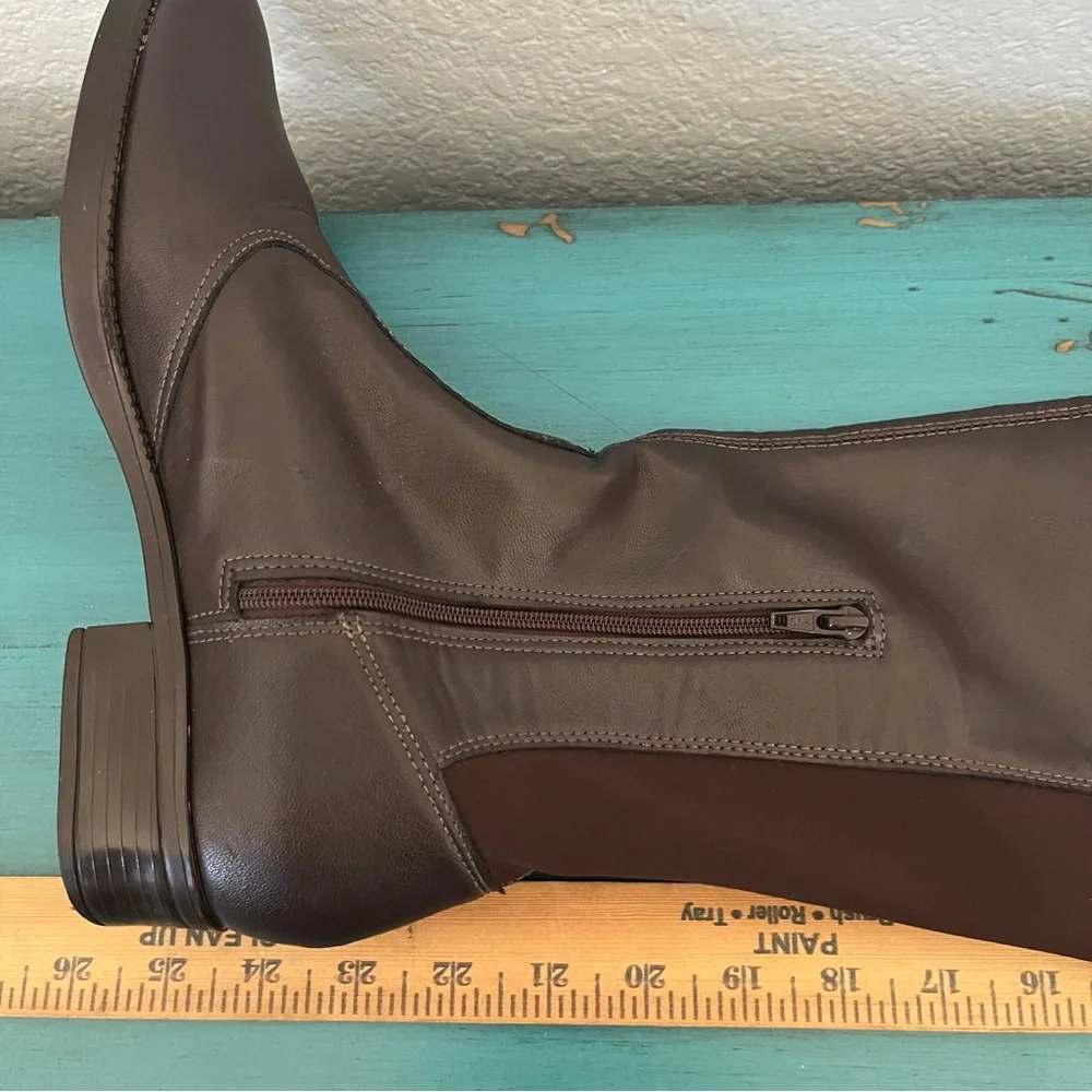 Elegant Brown Over the Knee Boots with Gold Studs